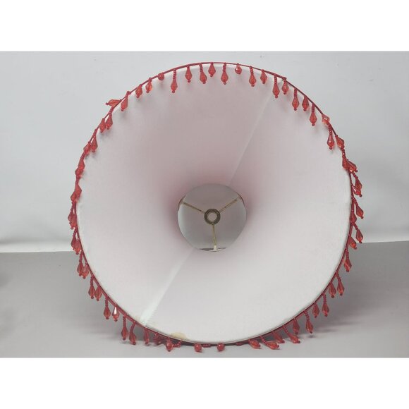 Vintage Crimson Red Fabric Bell Lampshade With Beaded Trim - Picture 13 of 16